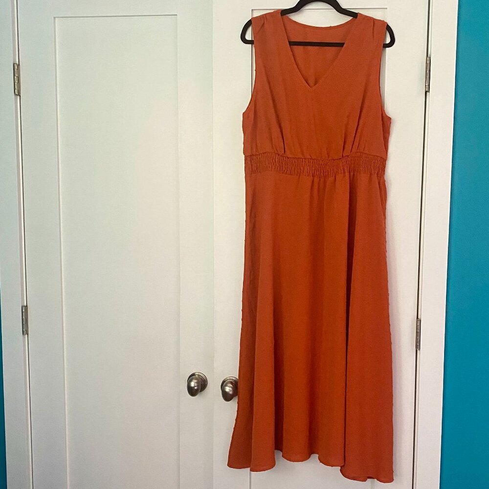 New Shein orange sleeveless midi dress